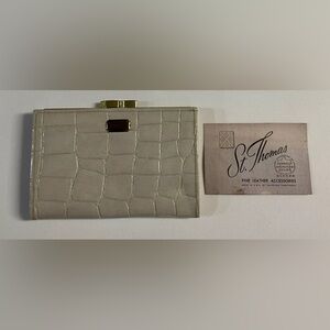 *Vintage St Thomas Grey Leather Wallet Crocodile Gold and Beige